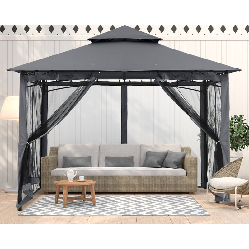 12 Ft. W x 10 Ft. D Steel Patio Gazebo The Soft Roof Gazebos, Dark Gray