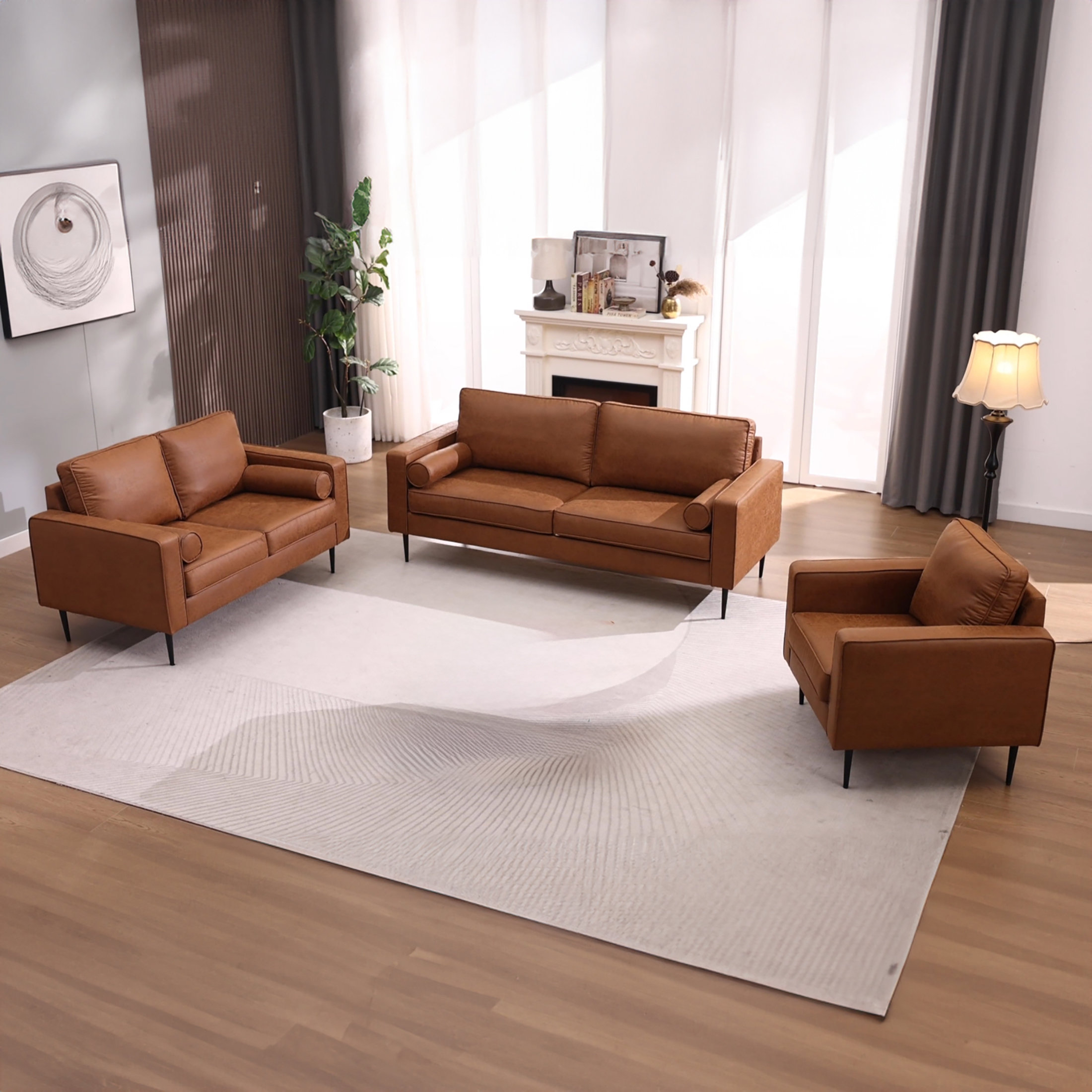 Ebern Designs Reisterstown 3 Piece Faux Leather Living Room Set