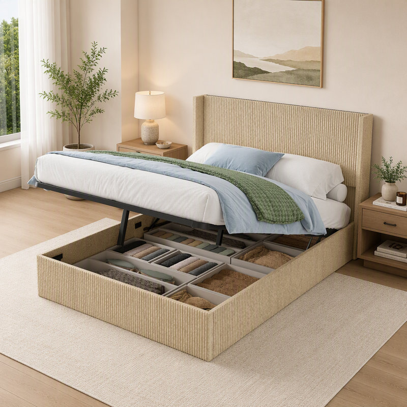 Wood Platform Bed Frame with Storage Function