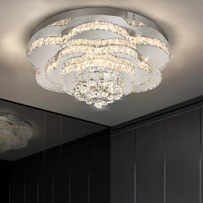 Jayden-Mark Elegant LED Crystal Tiered Ceiling Light, 24" Flush Mount Chandelier Light with Remote Control