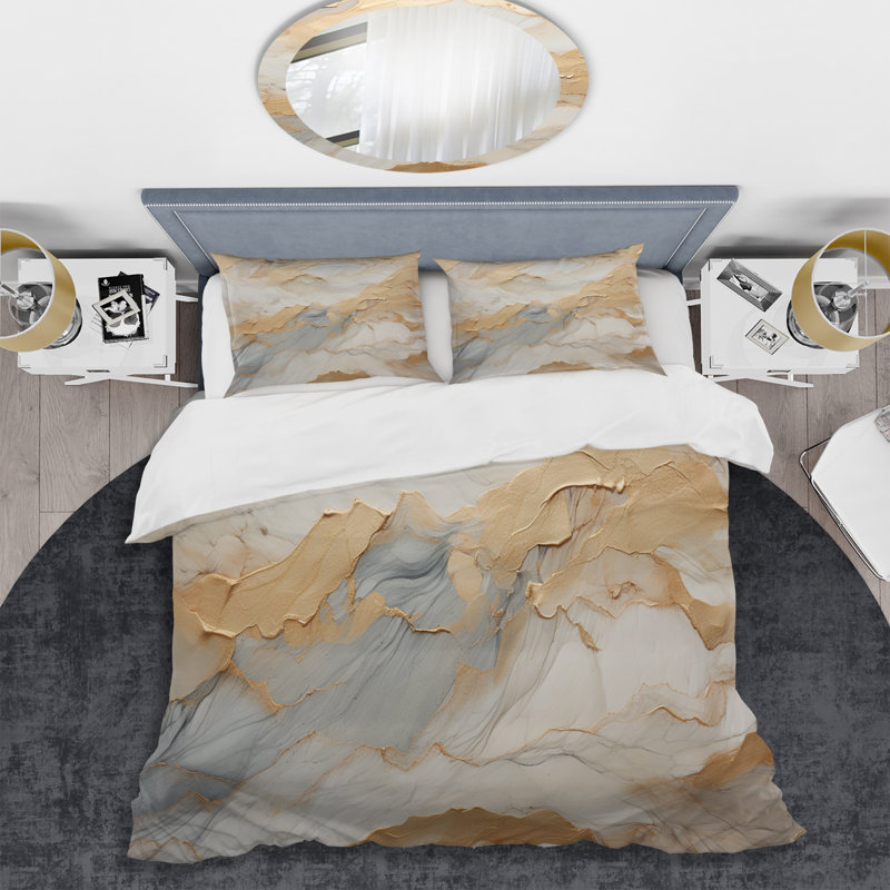 Ensemble de housse de couette beige et doré Glacier Stone Art III - Abstract Shapes