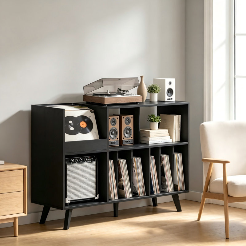 Support pour tourne-disque de 48 po, 450 livres en vinyle, rangement et présentation, Black