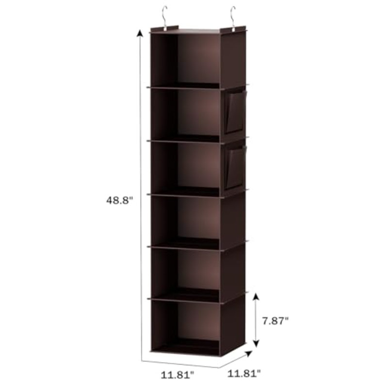 Organisateur de placard suspendu, 6 tablettes de rangement suspendues, brun, Brun