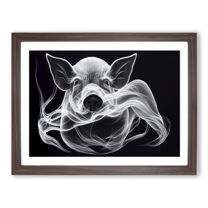 Smokey Pig - Framed Print, 46cm H x 64cm W x 2cm D, Walnut