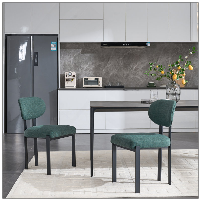Ensemble de 2 chaises de salle à manger modernes rembourrées avec pieds en métal noir Boucle, Vert antique