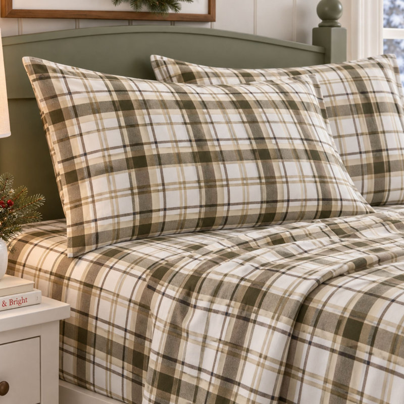 Soft Printed Microfiber Sheet Set, Queen Sheet Set with 2 Pillowcases, Cabin Plaid
