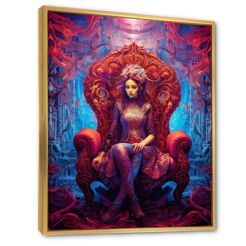 «Red Yoga Lotus Woman» sur toile, Cadre flottant doré, H 20 po x l 12 po x P 1 po