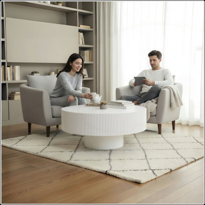 Fluted Round Coffee Table with Sturdy Pedestal Base