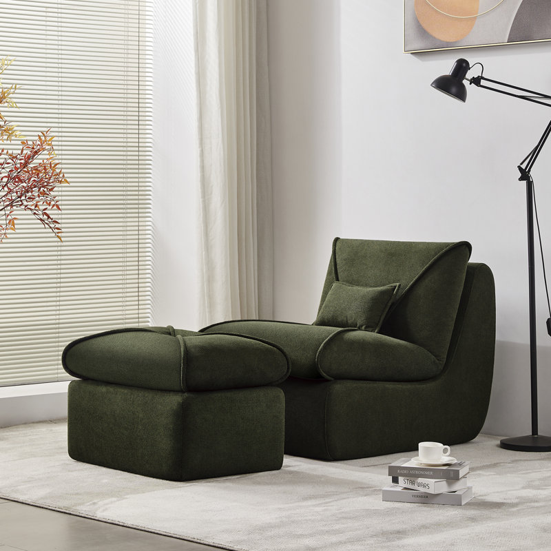 Lounge Chair With Ottoman, Multifunctional Upholstered Lounge Accent Chair,Reversible Upholstered Modular Sofa Chaise With Pillow