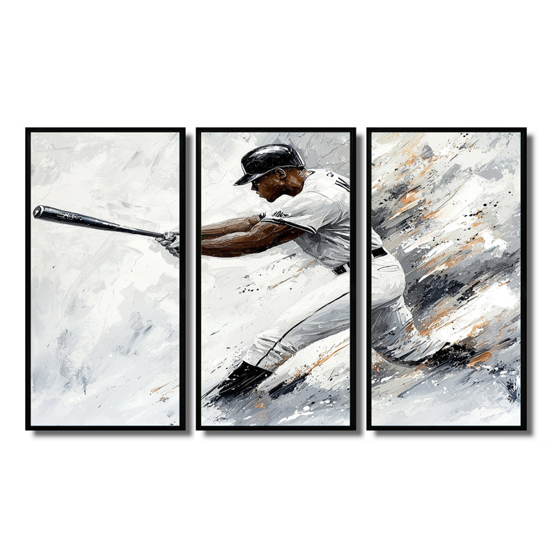 Baseball Player Action II - Sport Baseball, ensemble de reproductions d'art mural, H 32 po x l 48 po, Noir