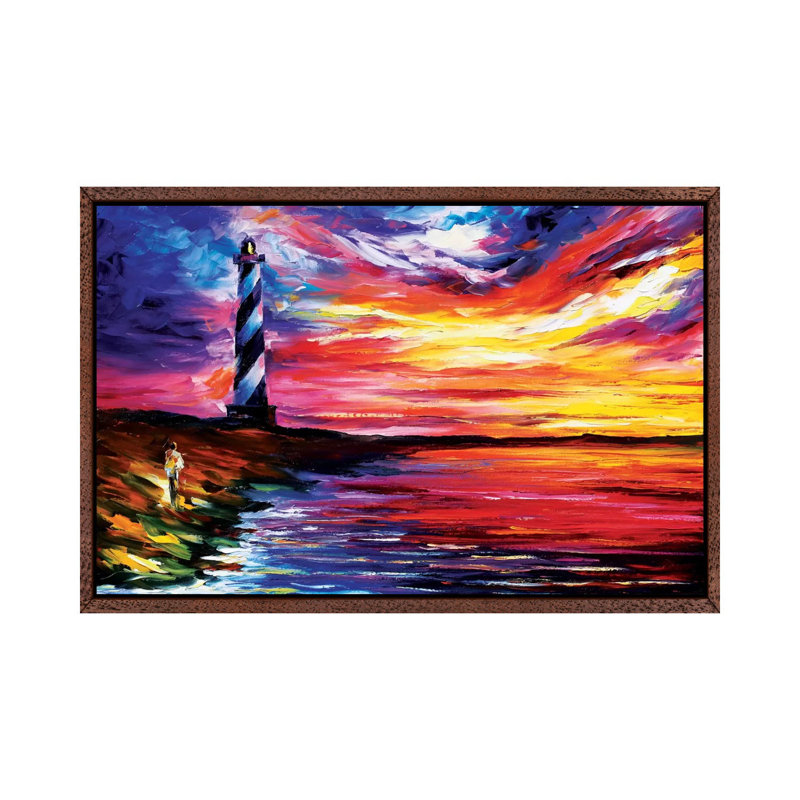 Lighthouse by Leonid Afremov - Painting on Canvas, Classic Brown Wood Framed Canvas, 66.04 cm H x 45.72 cm W