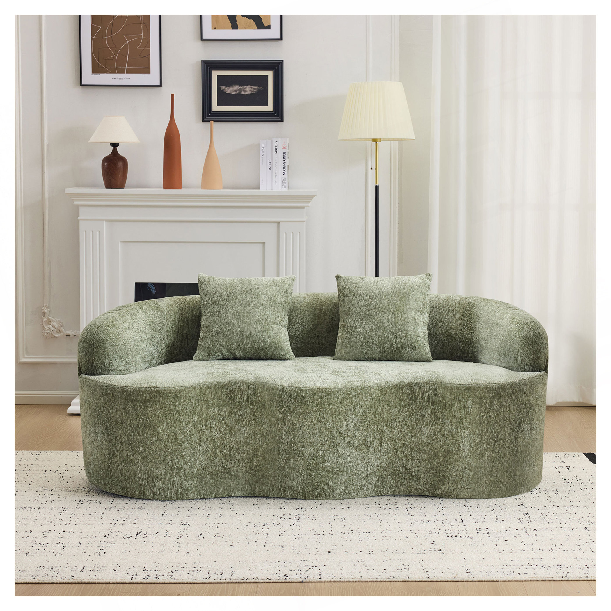 Ivy Bronx Curved Loveseat Sofa With Round Armrest, Compression Couch ...