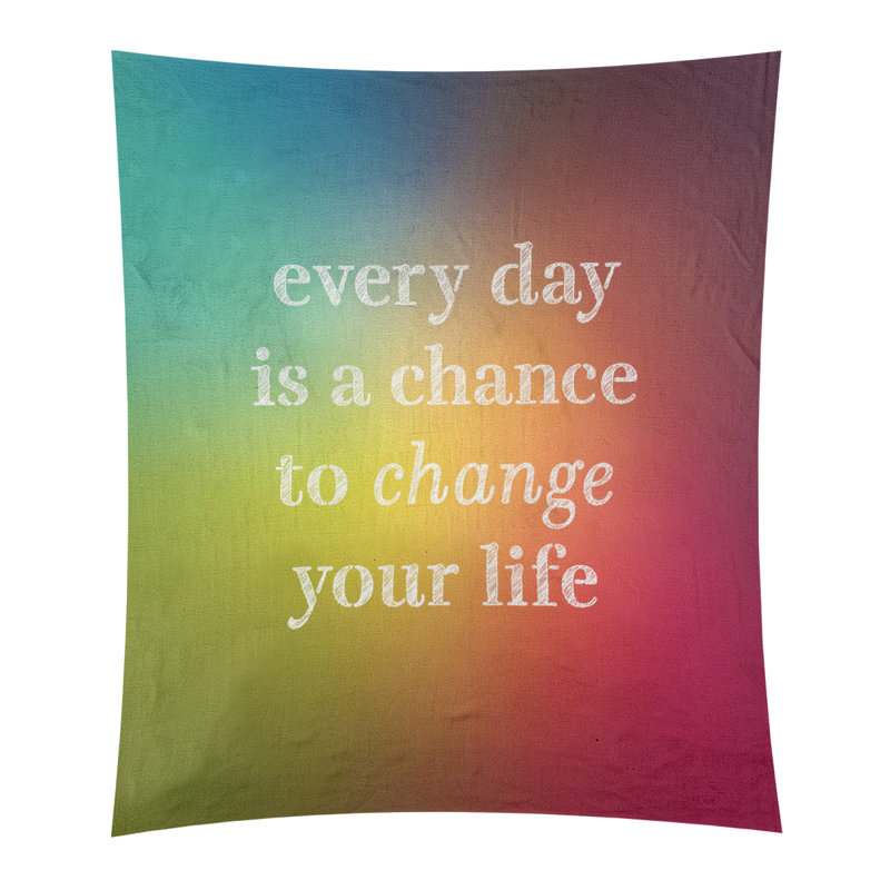 Tapisserie en polyester changer votre citation vie, H 80 po x l 68 po, Arc-en-ciel