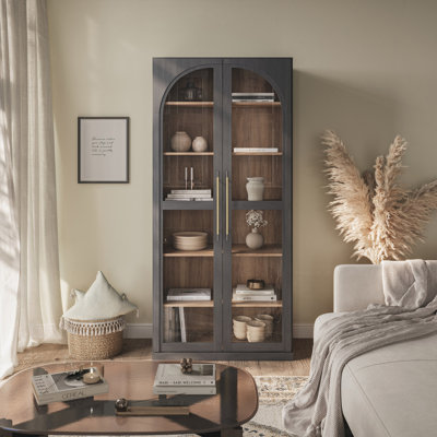 67" Storage Cabinet, 6 Shelf Glass Bookshelf by Latitude Run