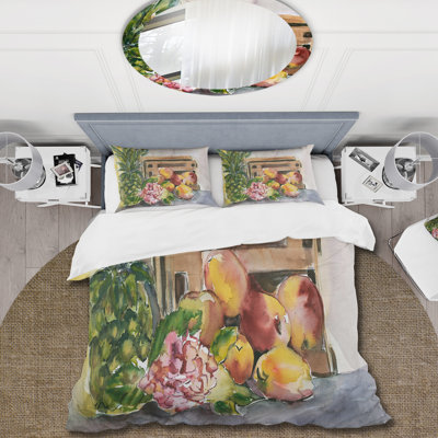 Ensemble de housse de couette campagnard Vintage Fruits V - Microfibre de polyester
