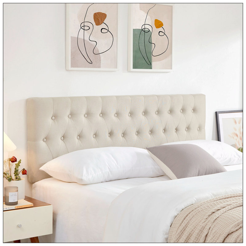 Tête de lit tapissier Darlean, Double, Beige