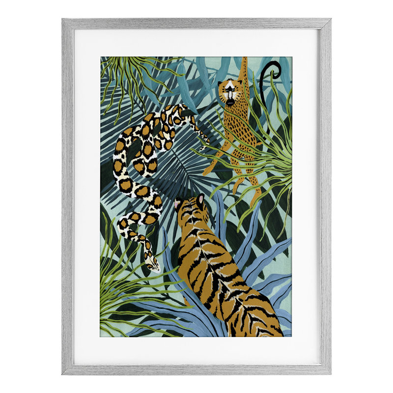 «Animal Dance Exotic Wildlife», reproduction encadrée sous verre, design par Yvette St. Amant, Cadre de ferme gris