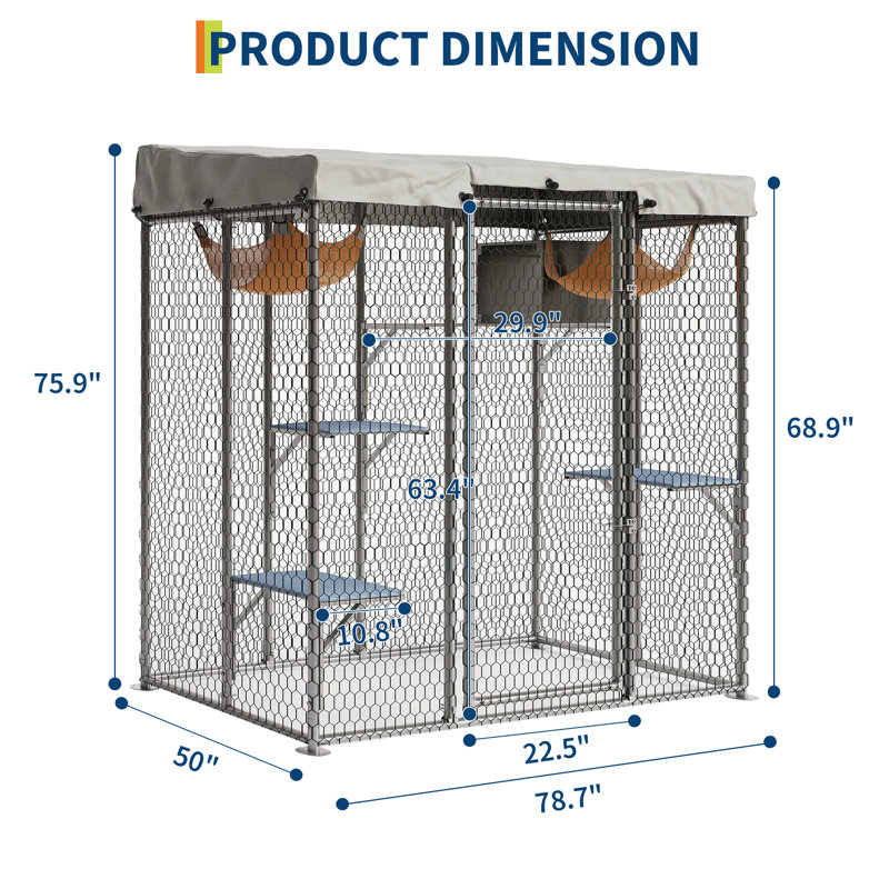 Grande cage d'extérieur pour chat de 76 po avec boîte de repos pour hamac et 4 plateformes pour chats multiples