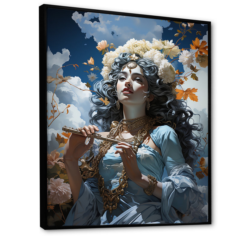 «Hinduism Krishna Azure Aria Celebration God», reproduction d'art sur toile, Cadre flottant noir