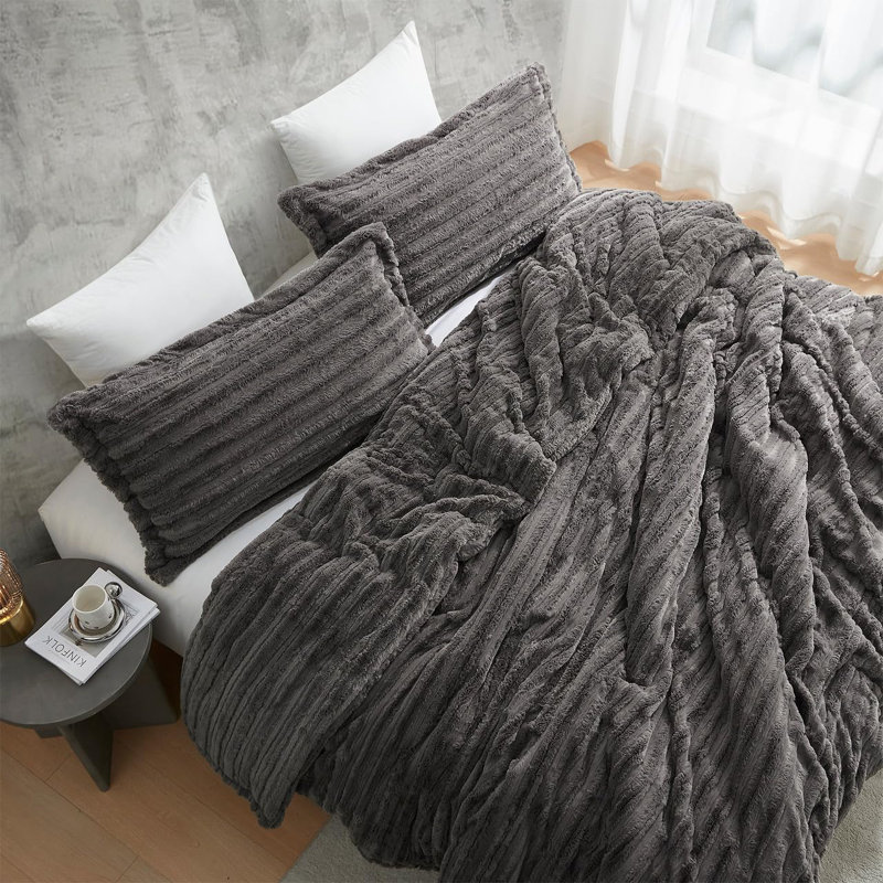 Coma Inducer You're Making Me Plush Oversized Comforter Set, King Comforter + 2 King Shams, Gray