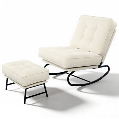 Upholstered Adjustable Recliner Lounge Chair with Ottoman, 30° Gentle Rocking Accent Chair
