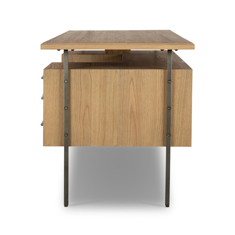 Lauren Modern Brown Solid Oak Writing Desk with Filing Storage