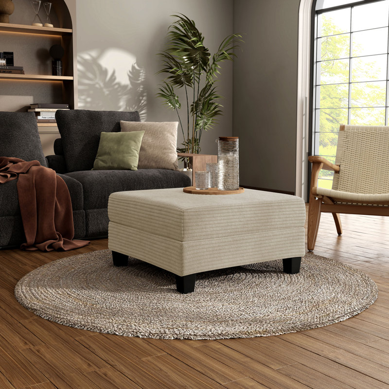 Repose-pieds carré en chenille avec rangement Luka, Beige