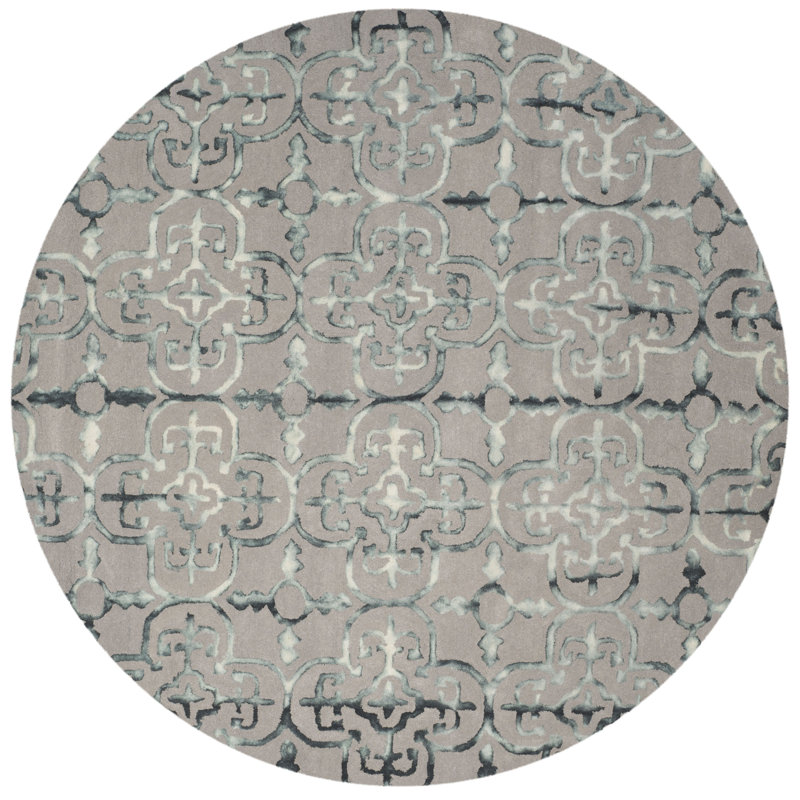 Budde Hand Tufted Wool Geometric Rug, Round 7'