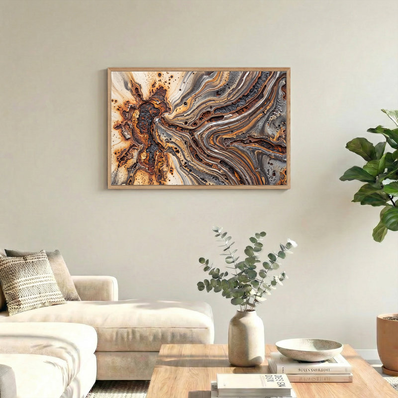 Abstrait, texture de bois brûlé, tourbillons bruns et gris, art mural sur toile, 36"H x 48"W