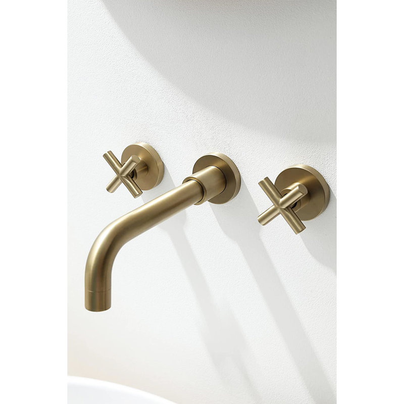 Wall Mount Basin Faucet In Brushed Gold - Solid Brass, Superior Functionality, 2 Handles Bathroom To Spotting,, Brushed Gold