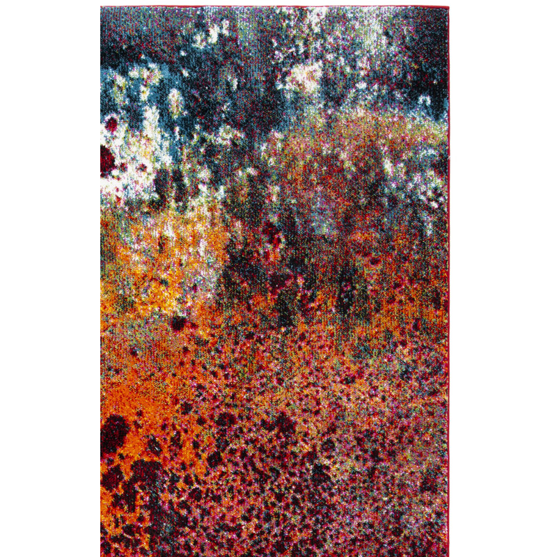Tapis rouge / orange à motif abstrait Vincenzo, Rectangle 2 pi 3 po x 4 pi