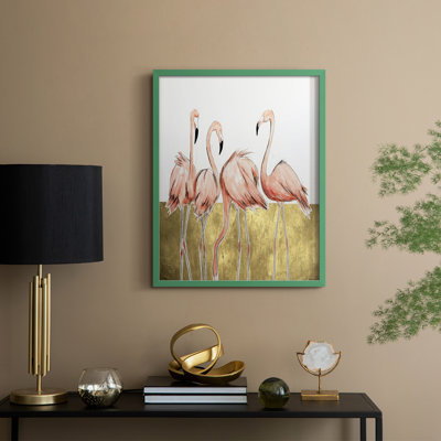 Flamingo Flock I Framed Print - Solid Wood