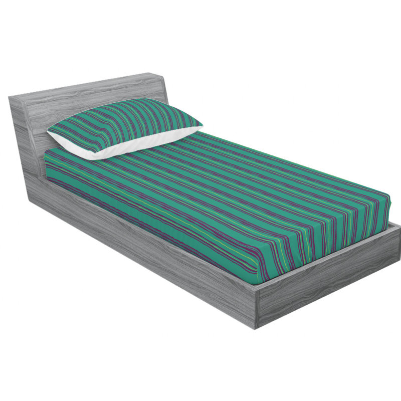 Microfiber Striped Fitted Sheet, Twin Fitted Sheet with 1 Pillowcase