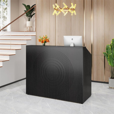 47" Modern Black Reception Desk With Counter, Front Desk Table With Cable Grommet & Privacy Panels, Retail Checkout Counter For Office, Lobby, Salon, Home Office
