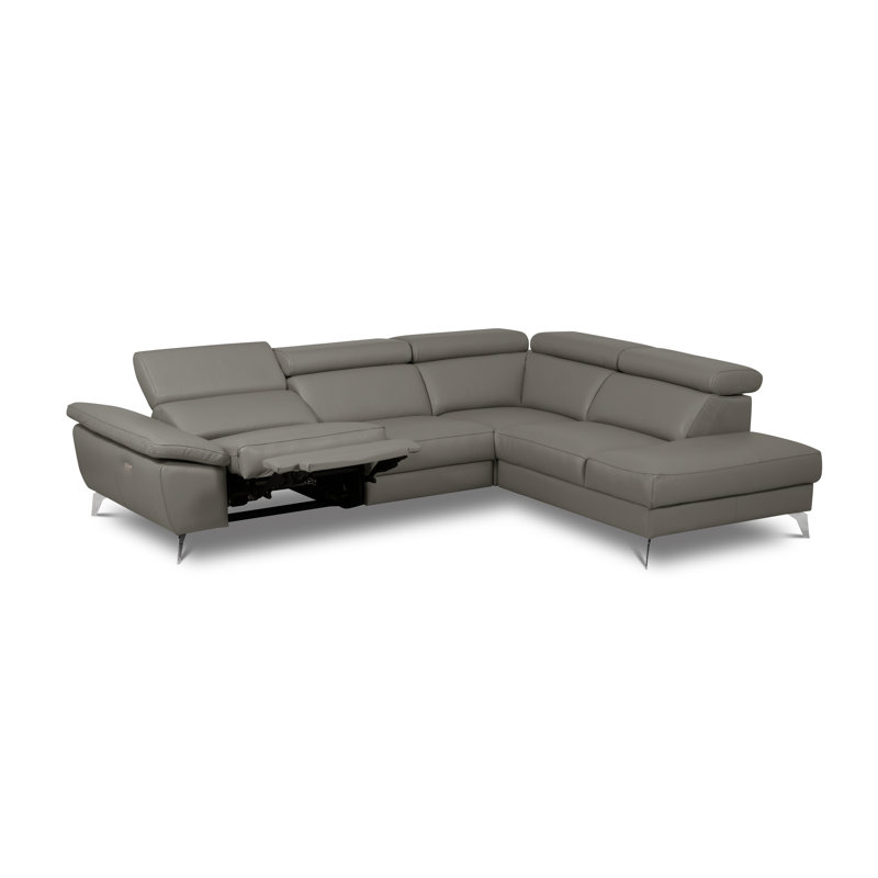 Italian Leather Power Reclining European Sectional with Adjustable Headrests & Armrest Veeha, Right Hand Facing