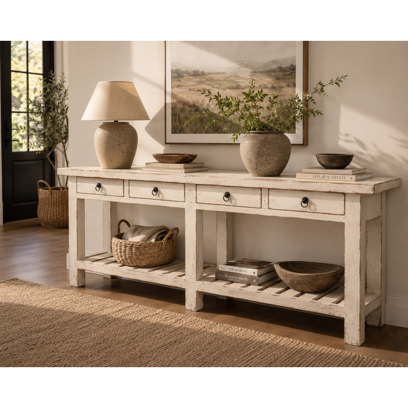 83'' W Solid Wood Console Table, White