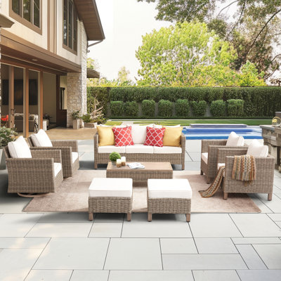 8 Piece Patio Outdoor Conversation Set With Swivel Chairs