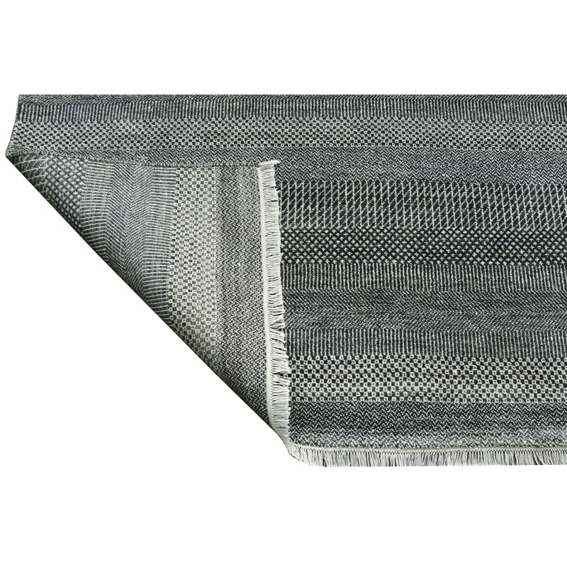 Tapis noir et argent noué à la main de haute qualité