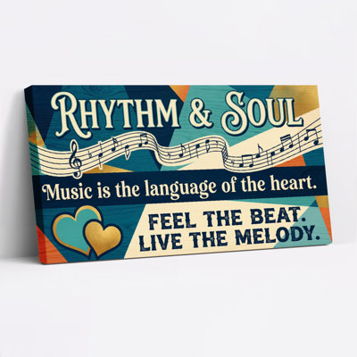 Rhythm And Soul Music Notes Heart Pattern Canvas Wrapped Wall Art Oil Painting Print Set Of 1