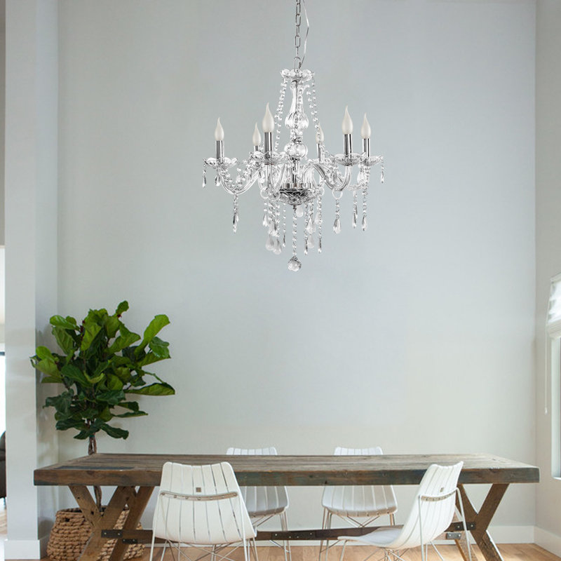 Ayushmaan 6 - Light Dimmable Crystal Empire Candle-Style Chandelier, Silver