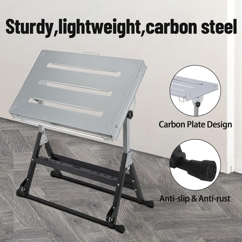 Foldable Welding Table Capacity Welding Workbench, Carbon Steel Work Bench with 3 Tilt Angles,Retractable Guide Rails for Welding Assembly Repair