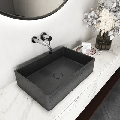 19.83 Inch Dark Gray Concrete Rectangular Bathroom Sink With Patterns, Natural Look, Easy To Clean, Above - Counter Basin 19.83'' Vessel Sink, Vibrant Colors, , Temperature