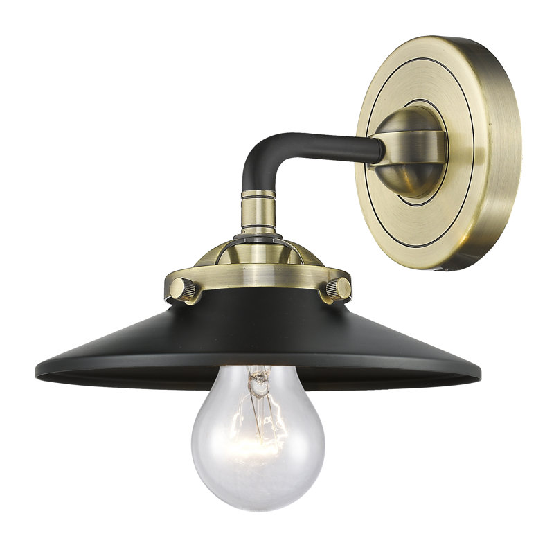 Clintonpark Armed Sconce, 60 Watt Vintage Incandescent Bulb, Matte Black, Black/Antique Brass