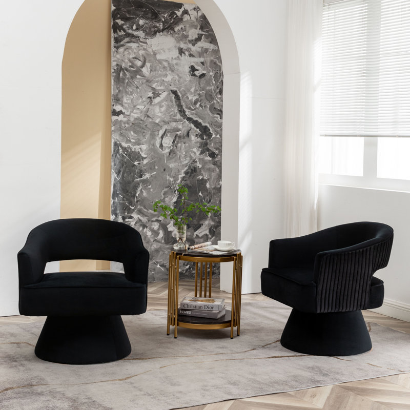Fauteuil demi-tonneau Chynna, Velours noir