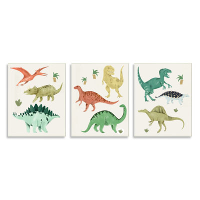" Simple Dinosaur Illustration With Colorful Reptiles " by Daphne Polselli 3 - Pieces