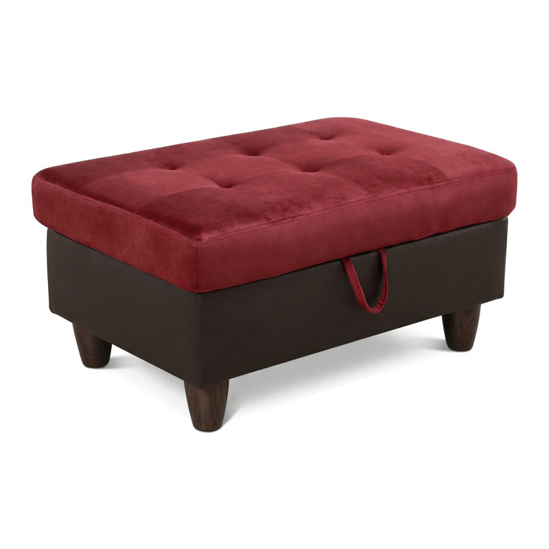 Repose-pieds en velours avec repose-pieds capitonné, table basse décorative rectangulaire avec rangement caché pour le salon, chambre à coucher - conception classique à deux tons, pieds en bois robustes