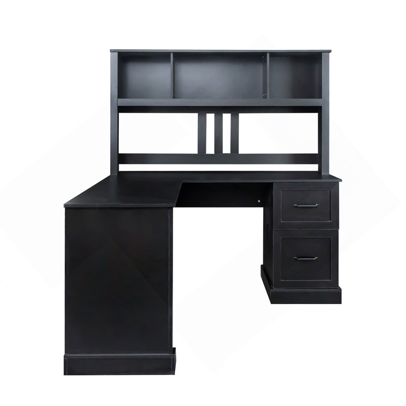 Aden Home Office Computer Desk with Hutch and Storage, Black