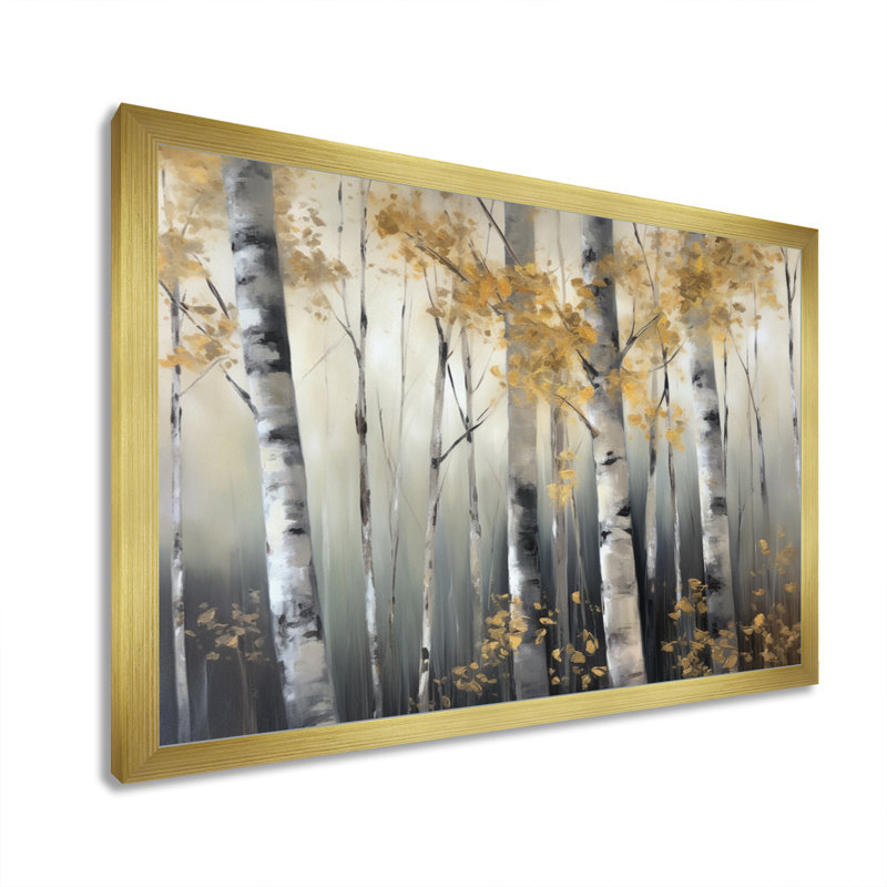 «Odwyer Birch Tree Dense Forest II», reproduction sur toile, Cadre doré simple, H 24 po x l 32 po x P 1 po