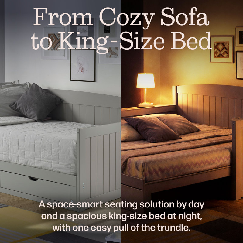 Solid Wood Twin Daybed with Trundle and Drawers, Dove Gray, Gray