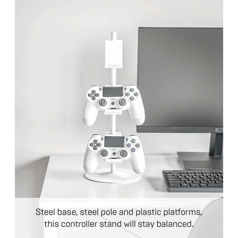 White Adjustable Steel Three-Tier Game Controller Stand